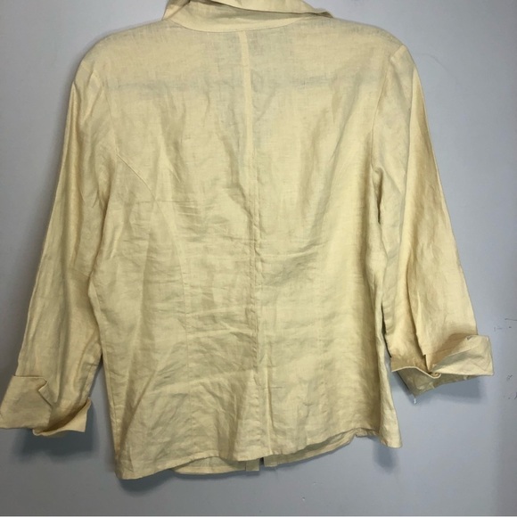 Tracy M Yellow/Tan Linen Button Down Shirt, Size L - Picture 5 of 8